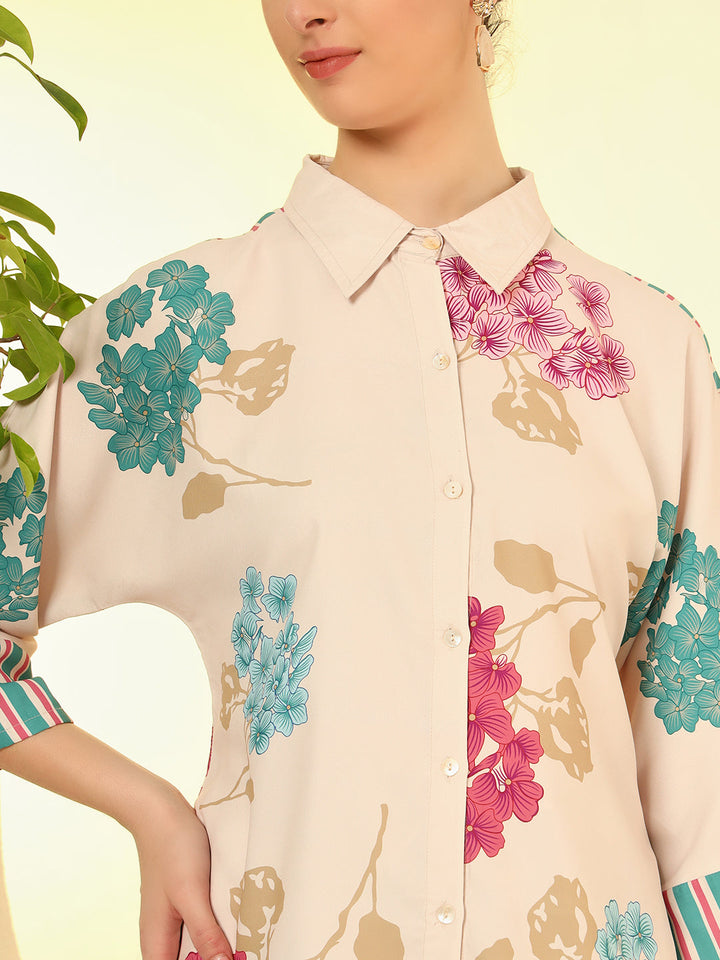 Nehamta Women's Cream Polyester Co-Ord Set