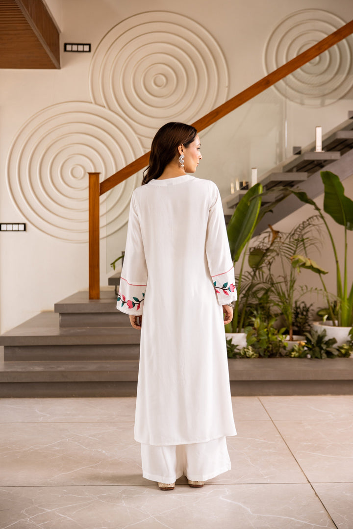 Nehamta Women's White German Rayon Kurta & Palazzo Set