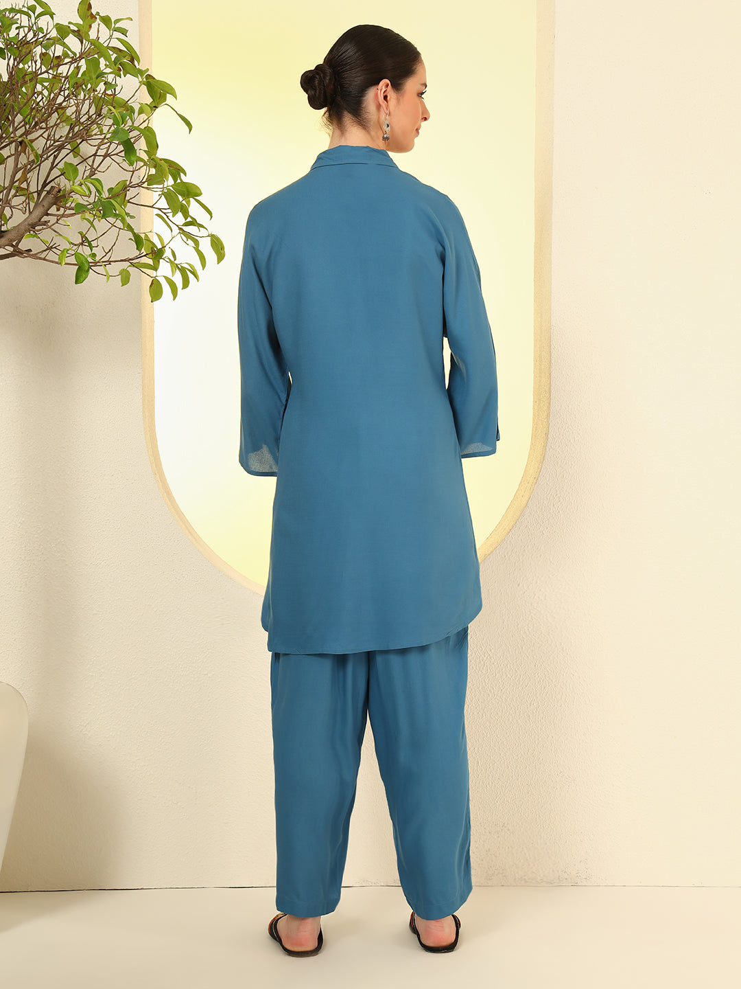 Nehamta Women's Teal Blue Rayon Co-Ord Set