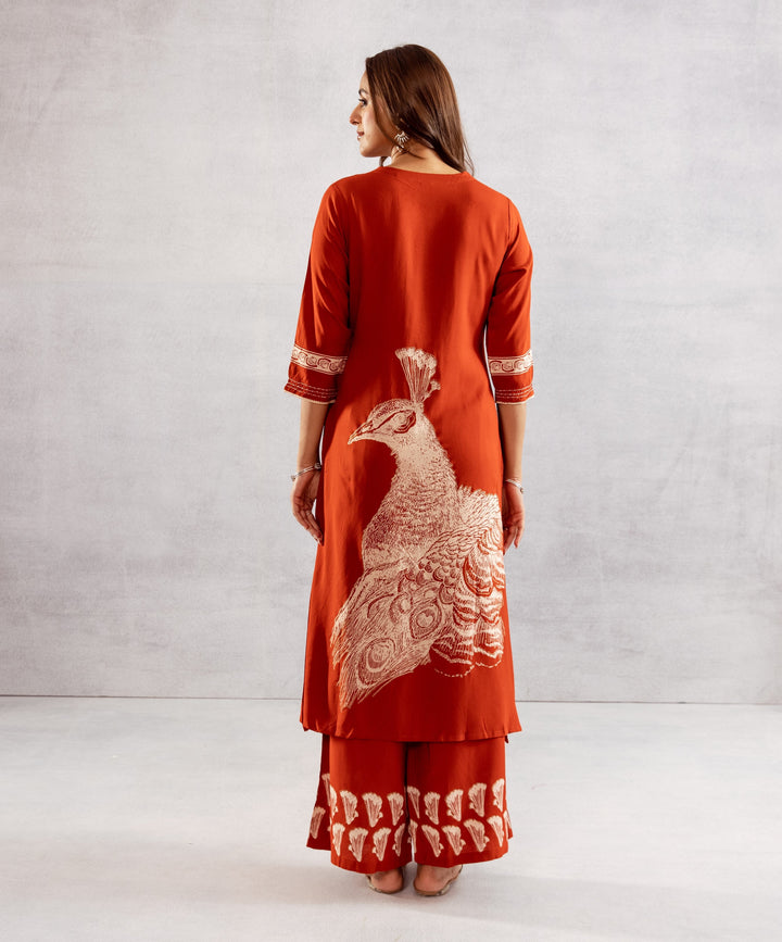 Nehamta Women's Rust German Rayon Kurta & Palazzo Set