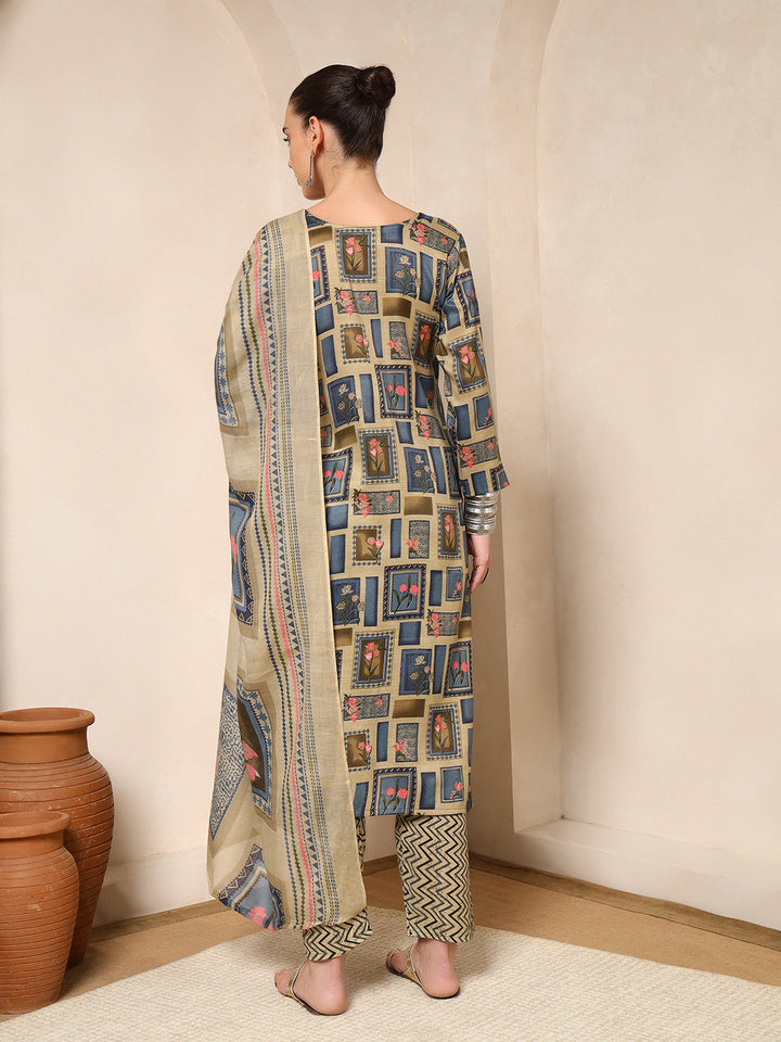 Nehamta Women's Blue Cotton rayon Kurta, Pant & Dupatta Set