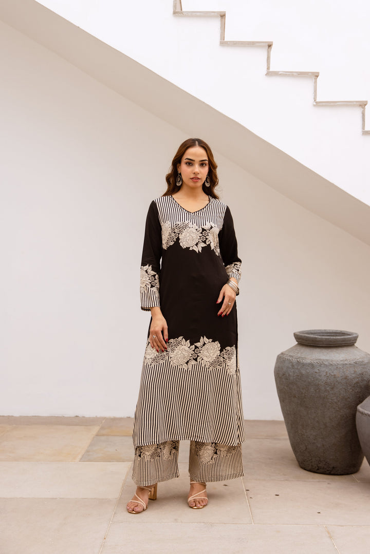Nehamta Women's Black German Rayon Kurta & Palazzo Set