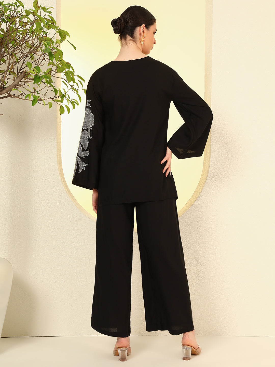 Nehamta Women's Black Rayon Co-Ord Set