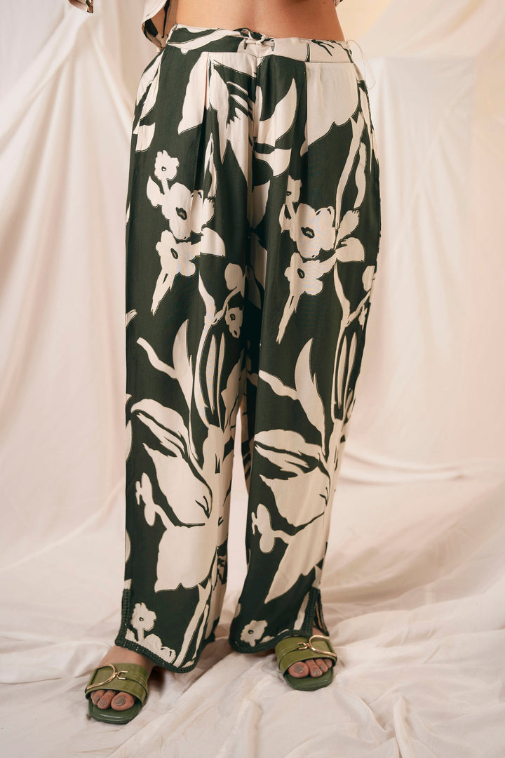 Nehamta Women's Green Rayon Kurta, Palazzo Set