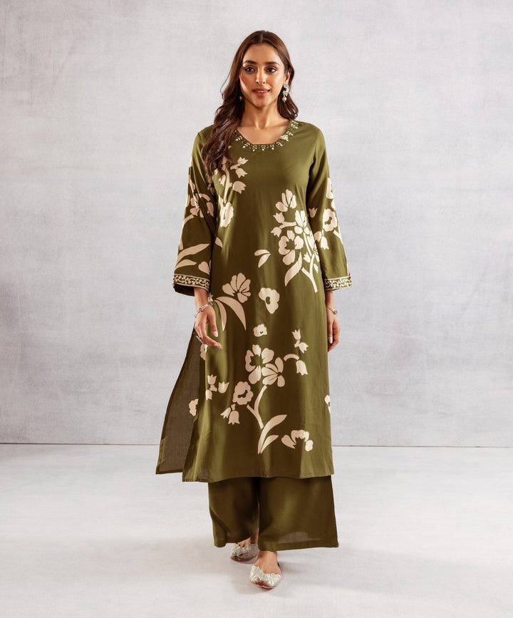 Nehamta Women's Green German Rayon Kurta & Palazzo Set