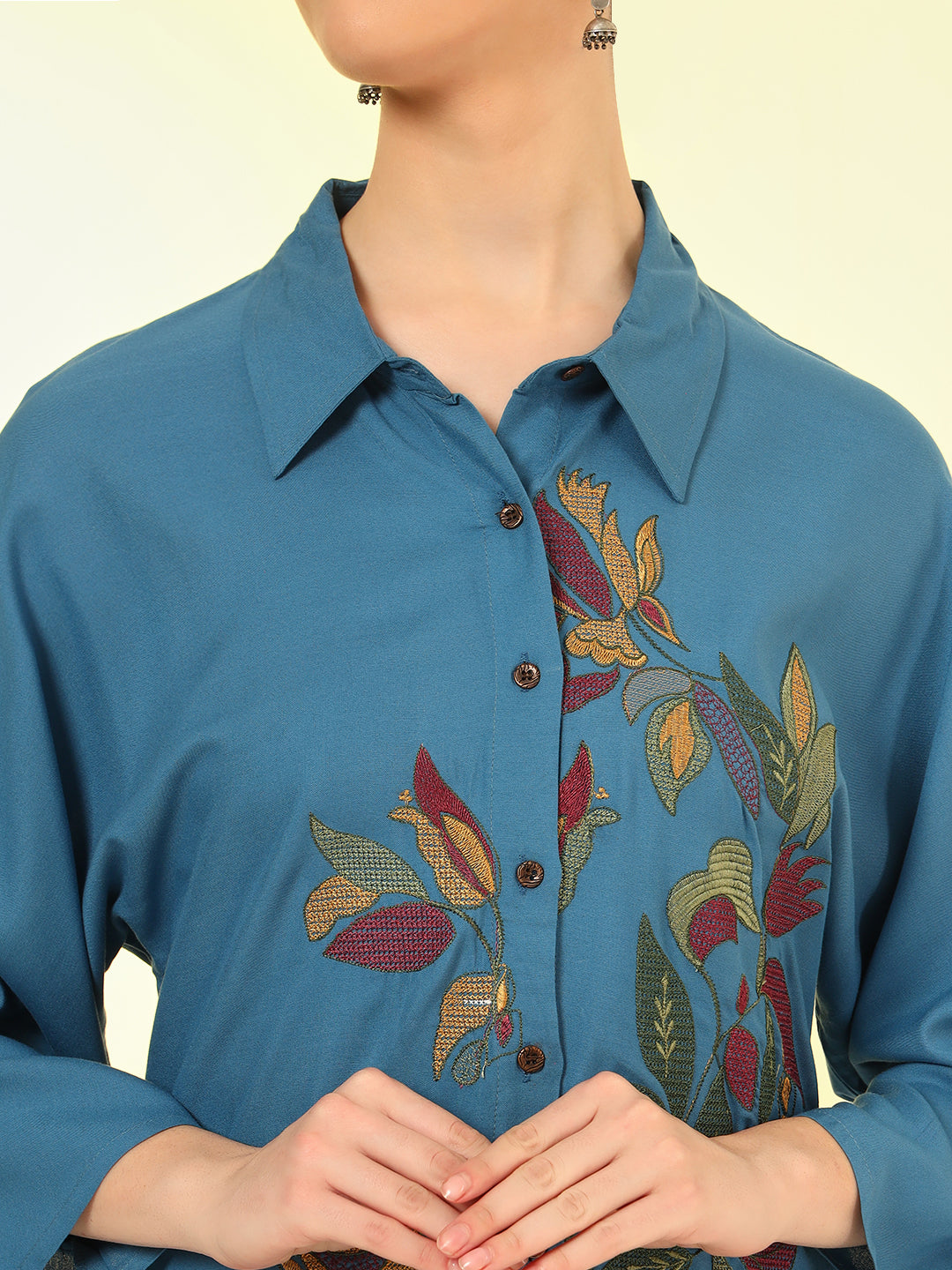 Nehamta Women's Teal Blue Rayon Co-Ord Set