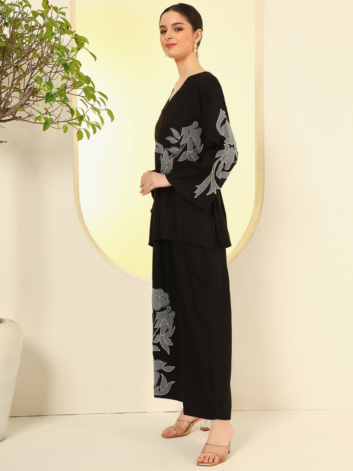 Nehamta Women's Black Rayon Co-Ord Set