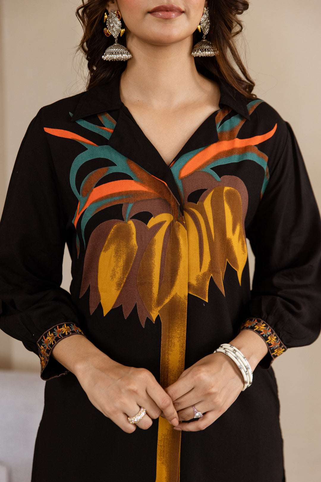 Nehamta Women's Black German Rayon Tunic & 1 Pant Co-Ords Set