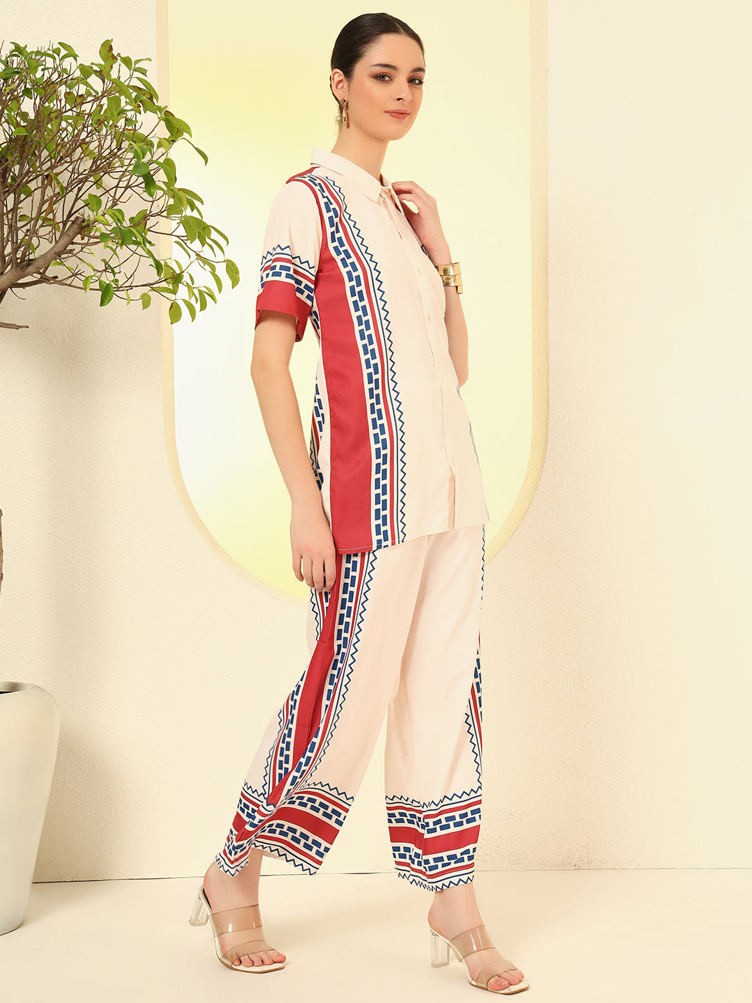 Nehamta Women's Cream Polyester Co-Ord Set