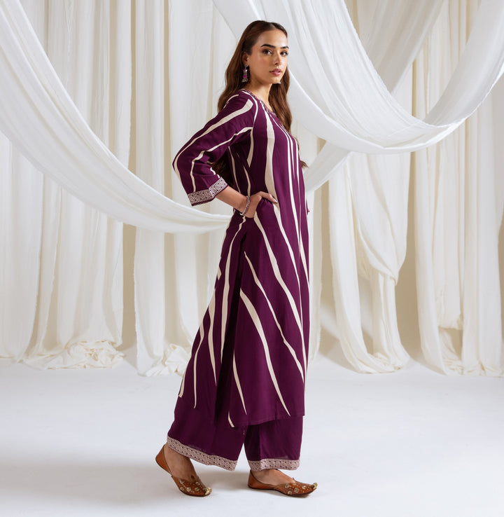 Nehamta Women's Purple German Rayon Kurta & Palazzo Set