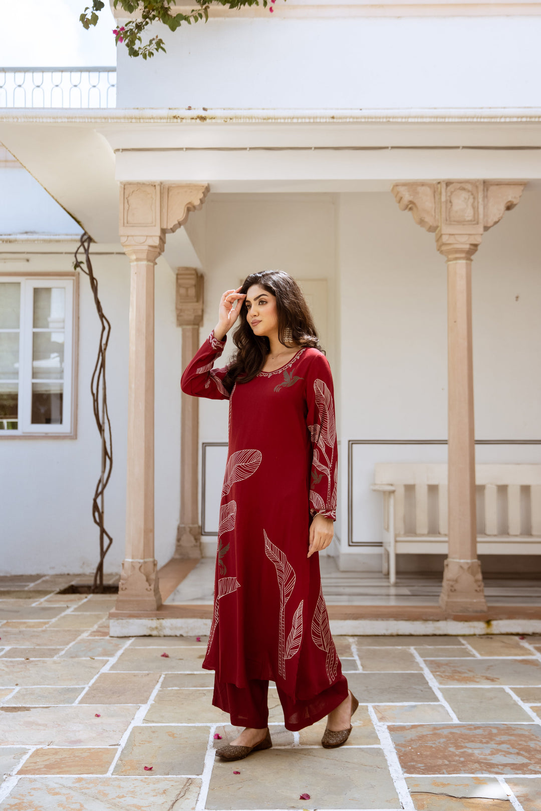 Nehamta Women's Red Rayon Kurta & Palazzo Set