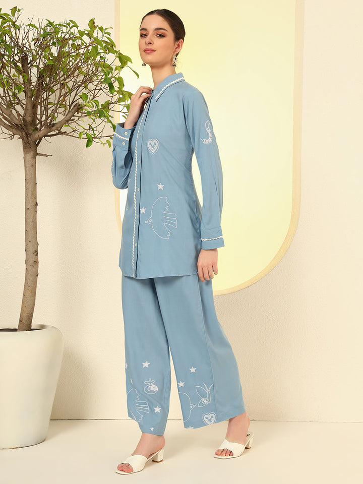 Nehamta Women's Dusty Blue Rayon Co-Ord Set