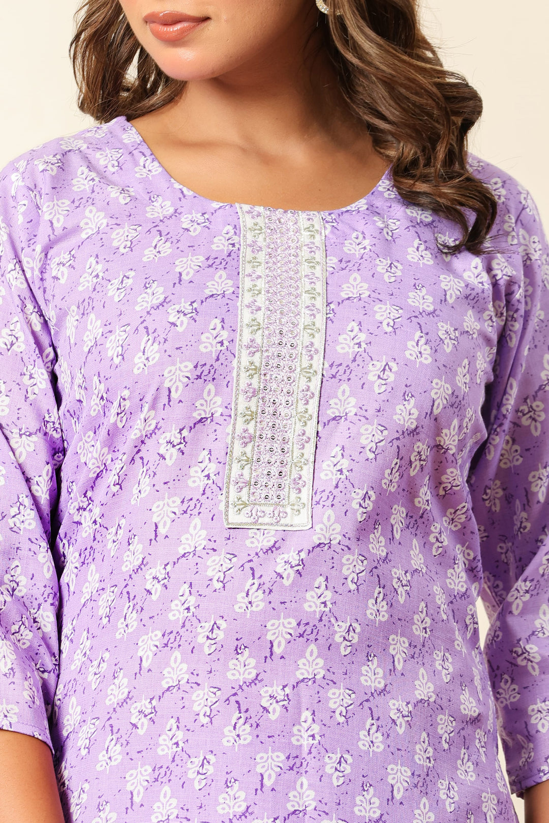 Nehamta Women's Lavender Cotton rayon Kurta, Pant & Dupatta Set