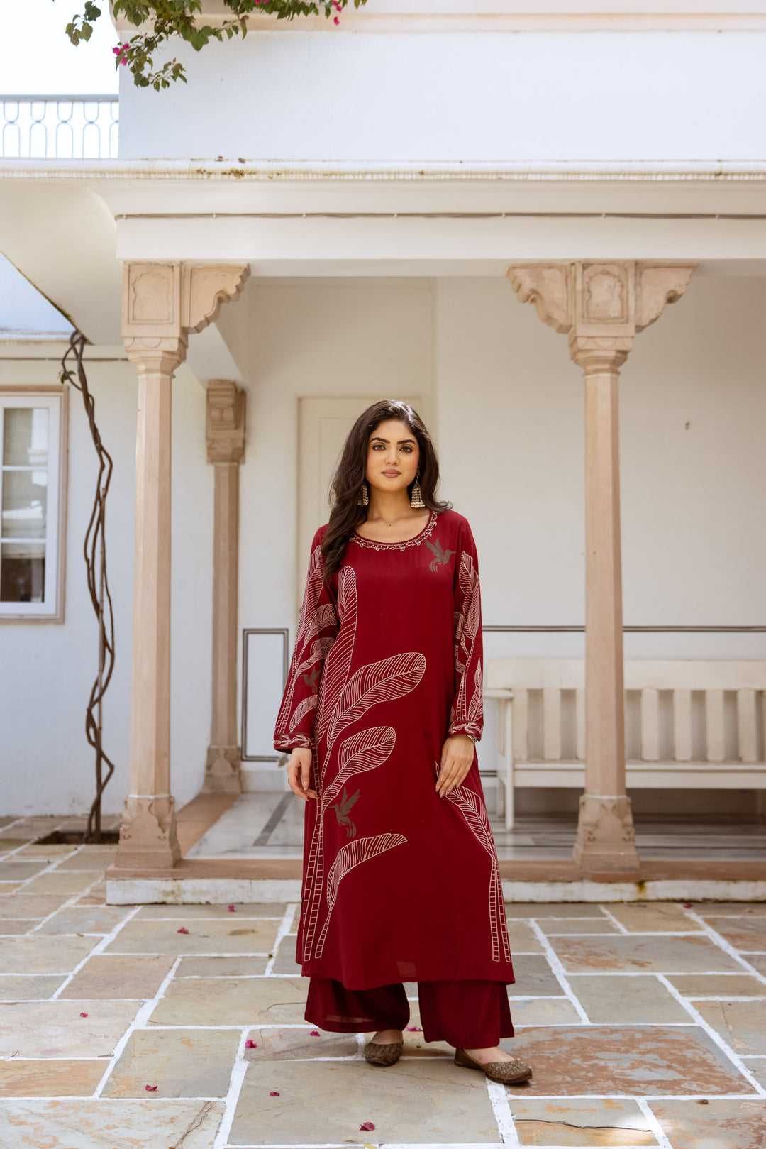 Nehamta Women's Red Rayon Kurta & Palazzo Set