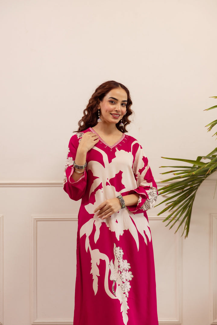 Nehamta Women's Rani Pink German Rayon Kurta & Palazzo Set