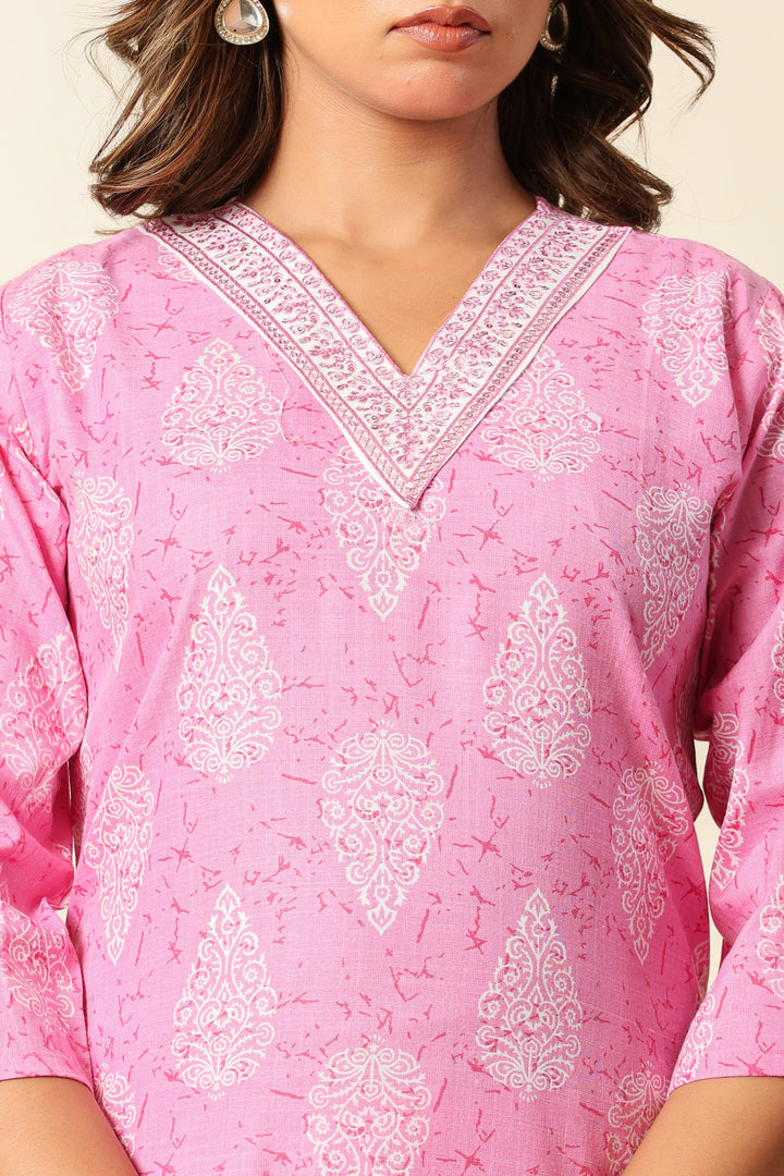 Nehamta Women's Pink Cotton rayon Kurta, Pant & Dupatta Set