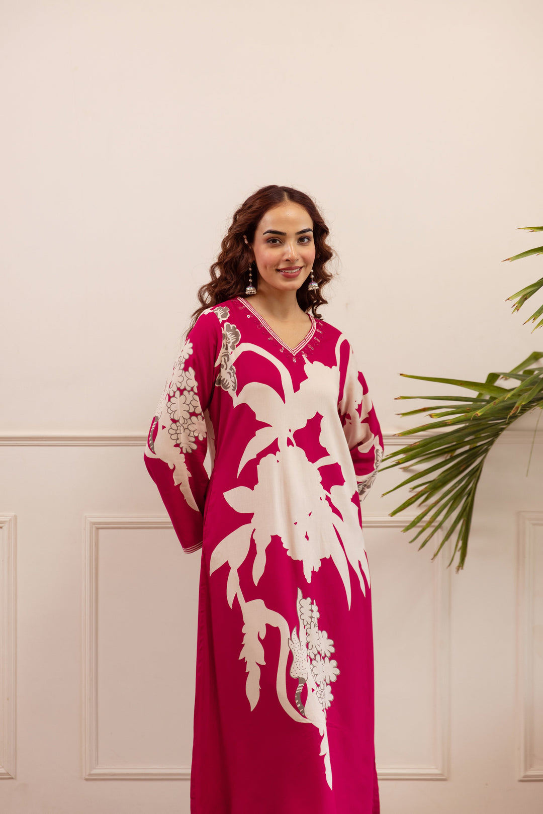 Nehamta Women's Rani Pink German Rayon Kurta & Palazzo Set