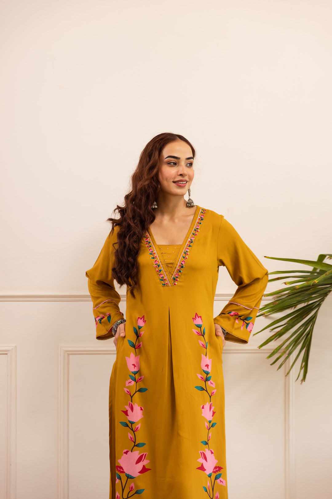 Nehamta Women's Mustard German Rayon Kurta & Palazzo Set