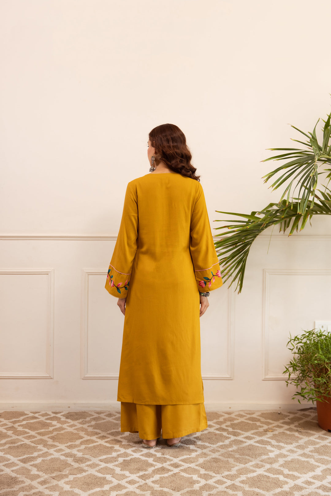 Nehamta Women's Mustard German Rayon Kurta & Palazzo Set