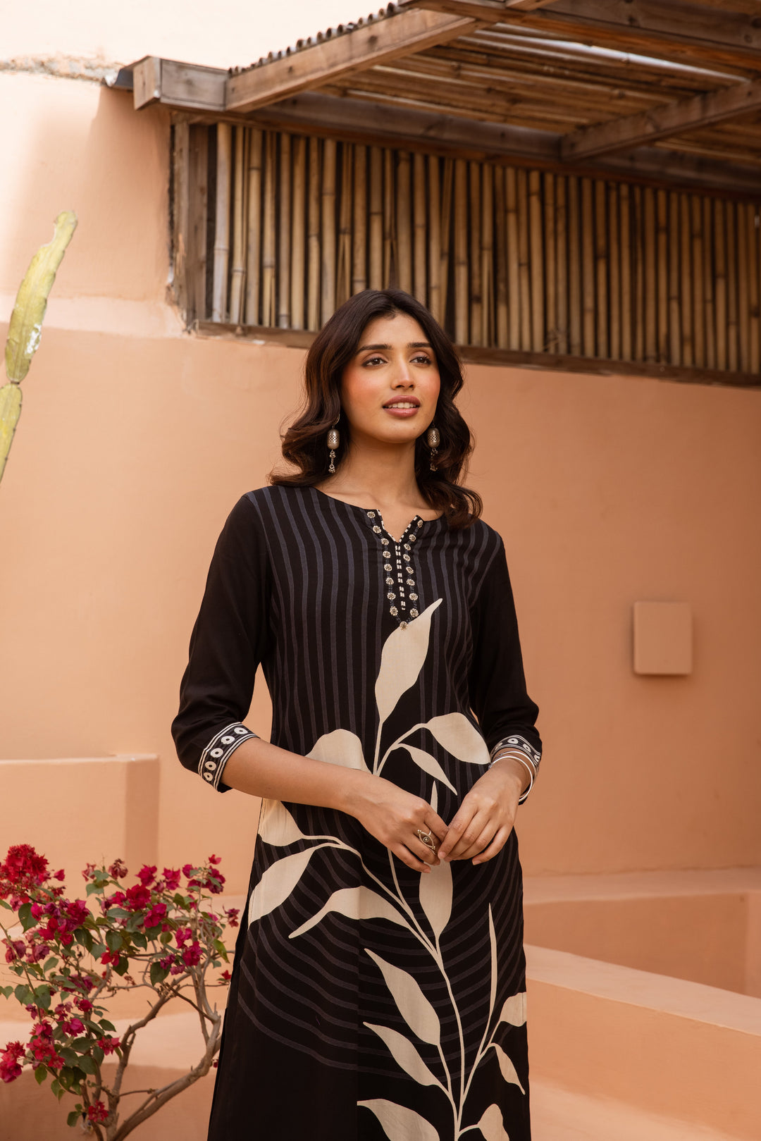 Nehamta Women's Black German Rayon Kurta & Palazzo Set