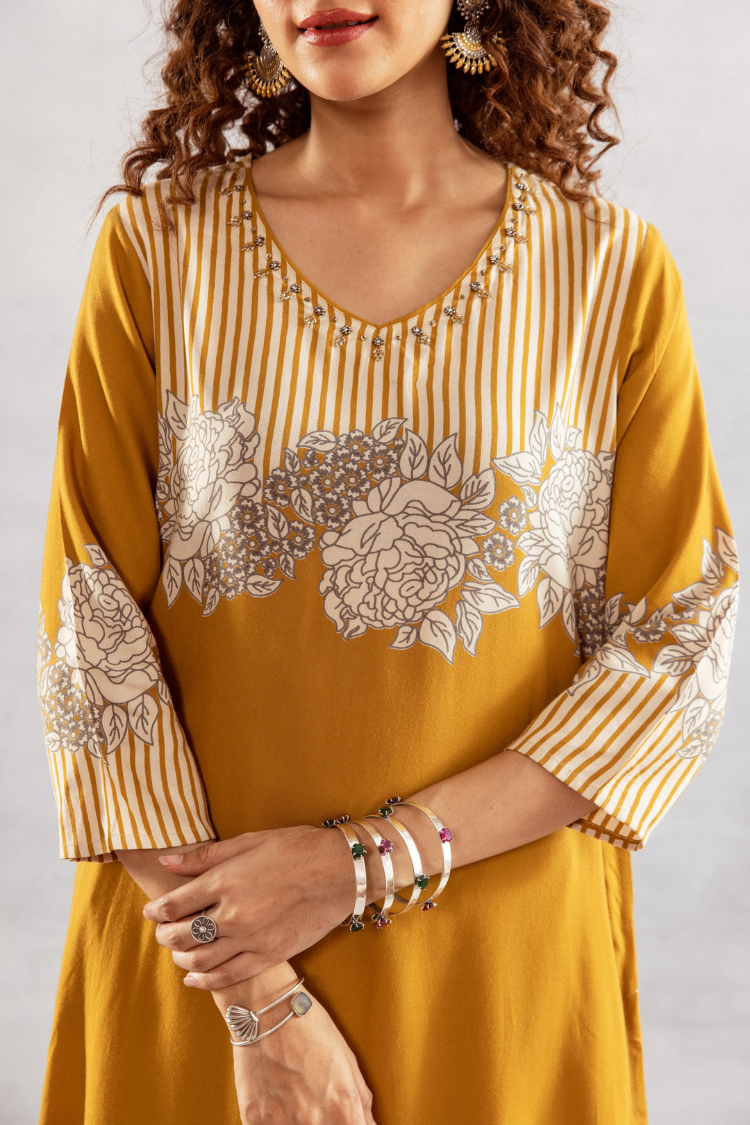 Nehamta Women's Mustard German Rayon Kurta & Palazzo Set