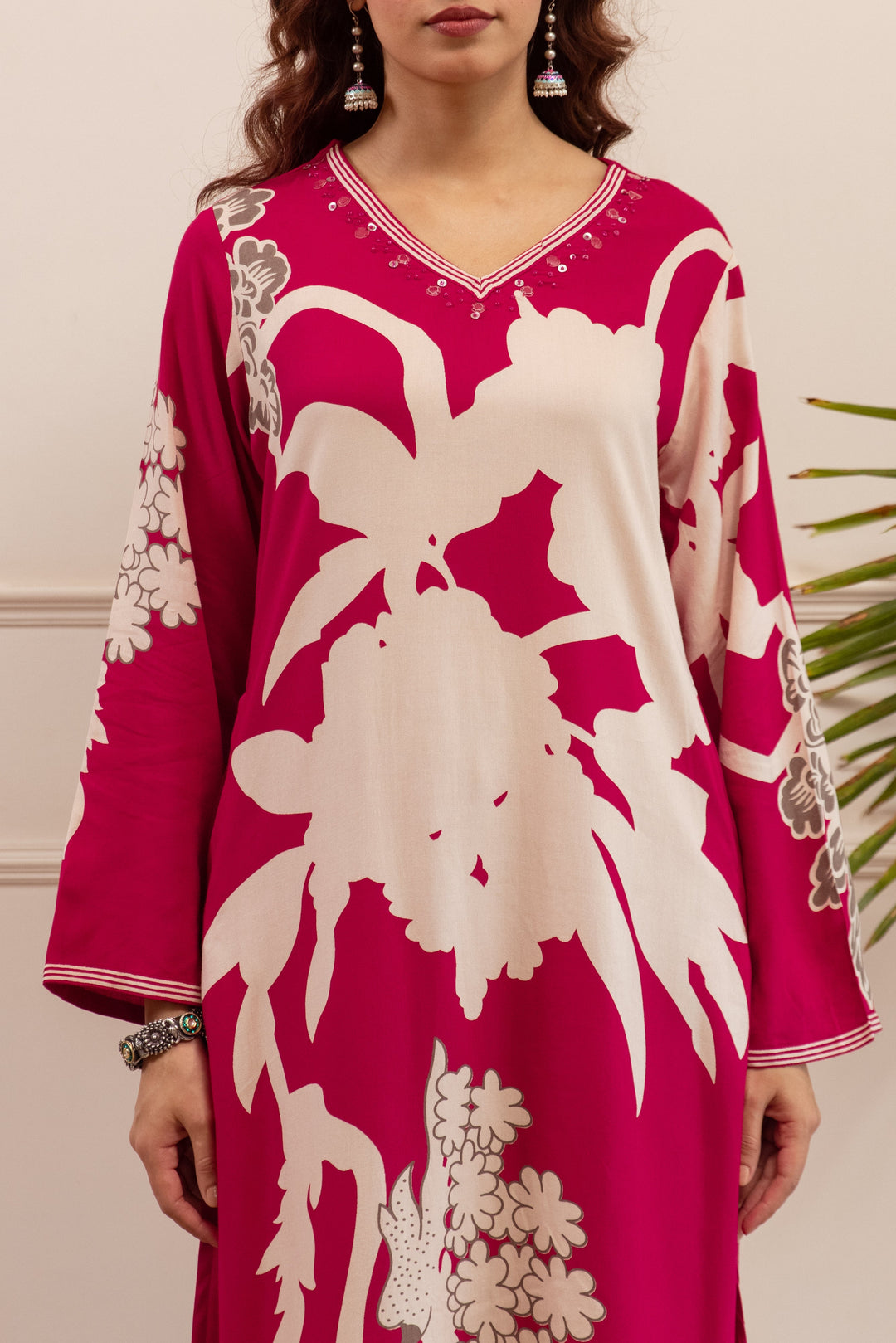 Nehamta Women's Rani Pink German Rayon Kurta & Palazzo Set