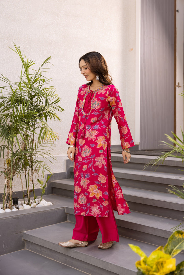 Nehamta Women's Rani Modal Muslin Kurta & Palazzo Set