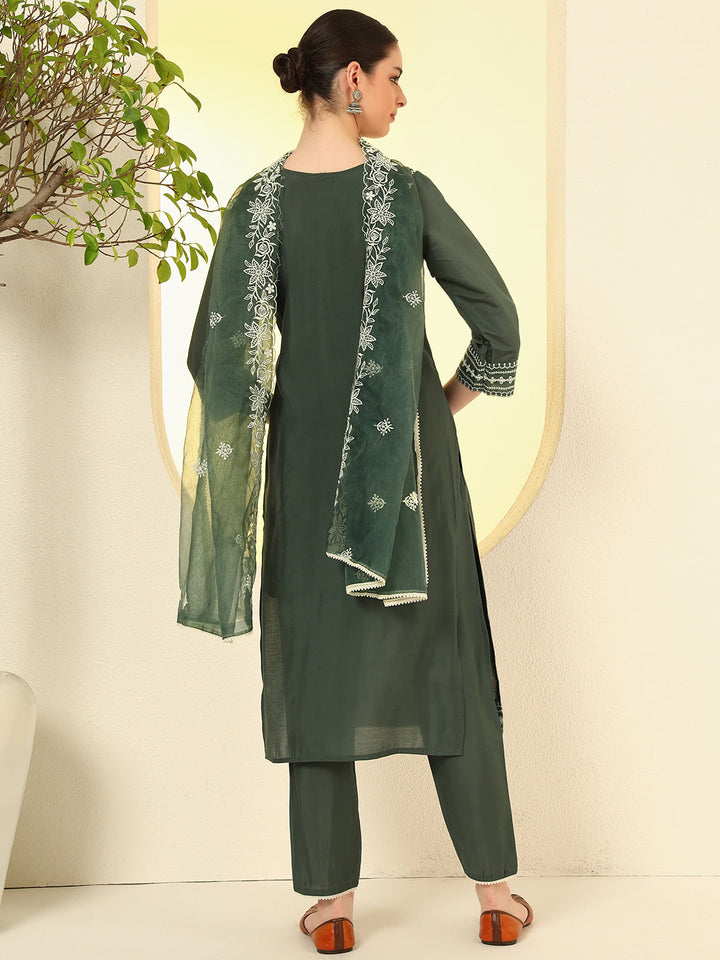 Nehamta Women's Grey Cotton rayon Kurta, Pant & Dupatta Set