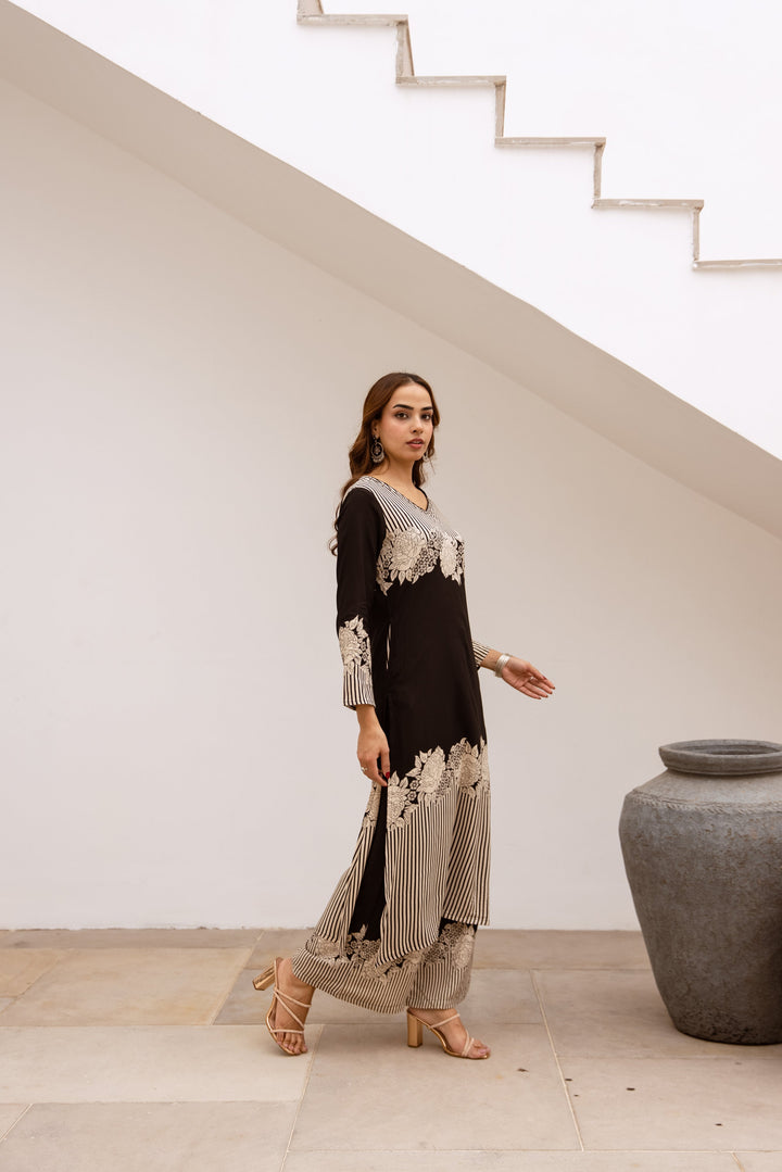 Nehamta Women's Black German Rayon Kurta & Palazzo Set