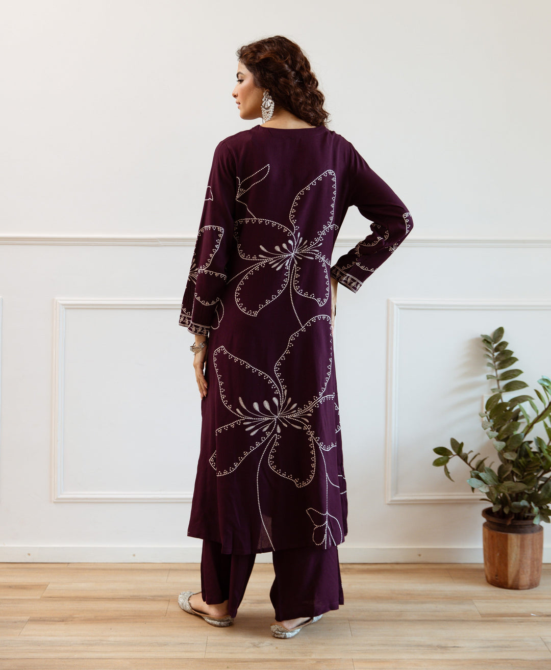 Nehamta Women's Wine German Rayon Kurta & Palazzo Set