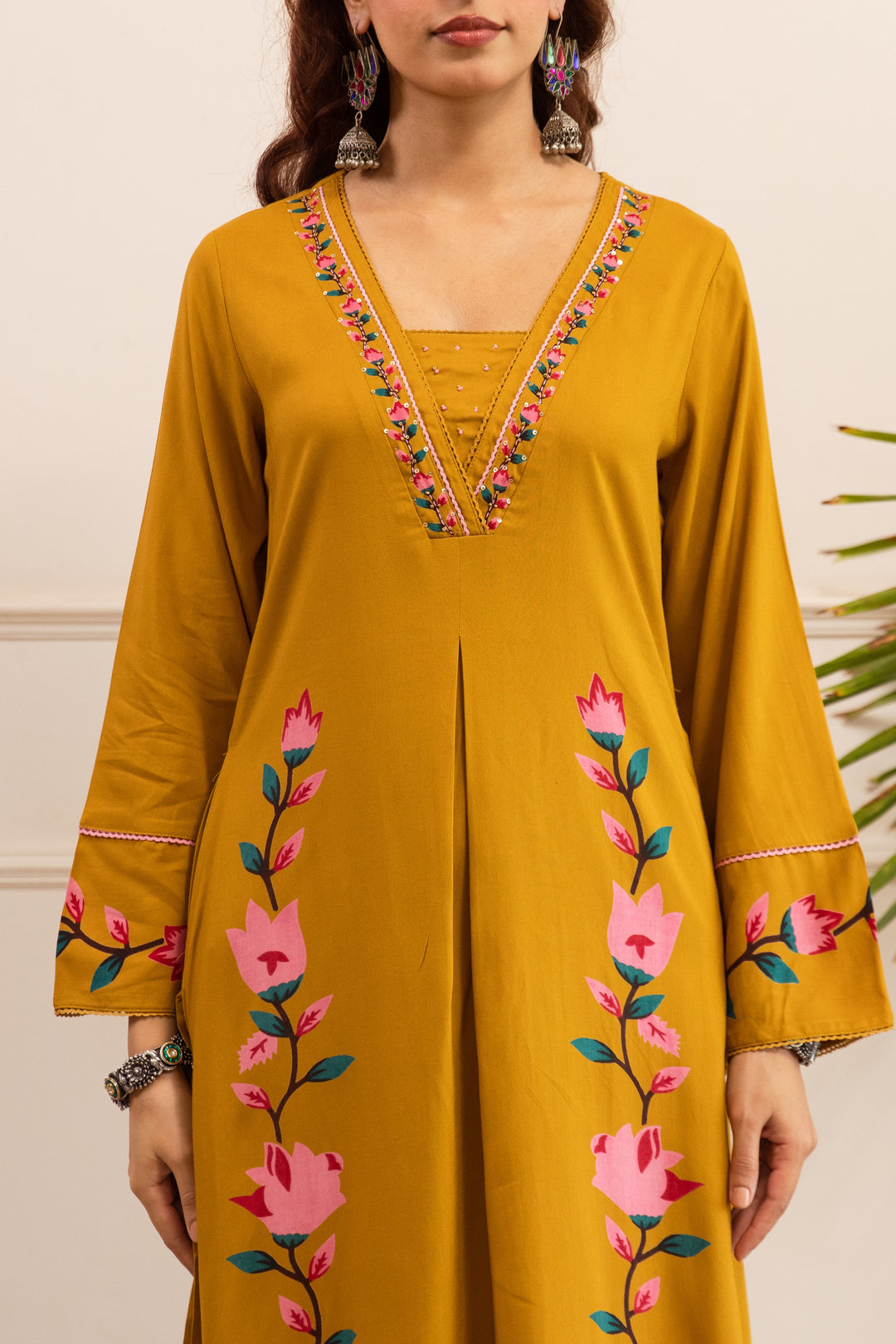 Nehamta Women's Mustard German Rayon Kurta & Palazzo Set