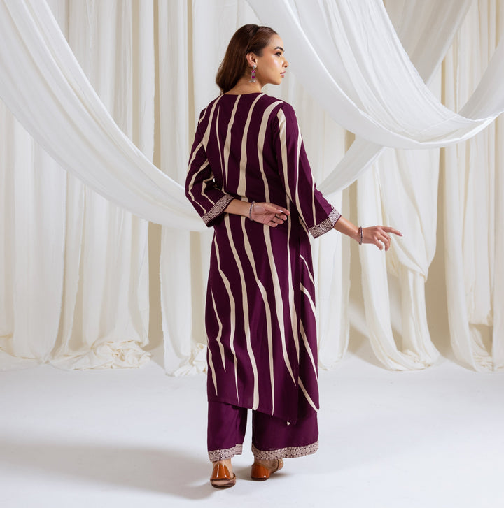 Nehamta Women's Purple German Rayon Kurta & Palazzo Set