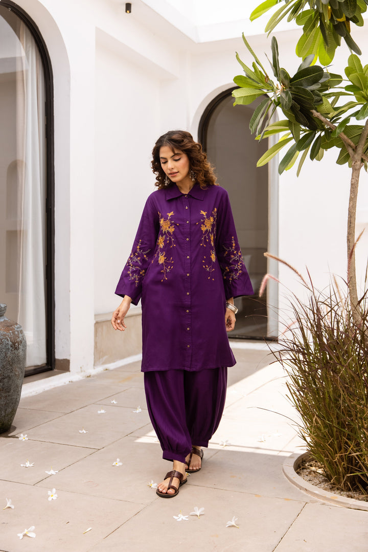 Nehamta Women's Purple German Rayon Tunic & 1 Salwar Co-Ords Set
