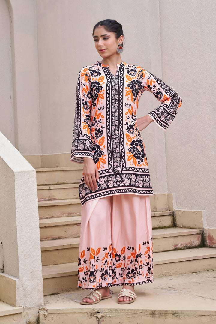 Nehamta Women's Multicolor Rayon Tunic & 1 Palazzo Co-Ords Set