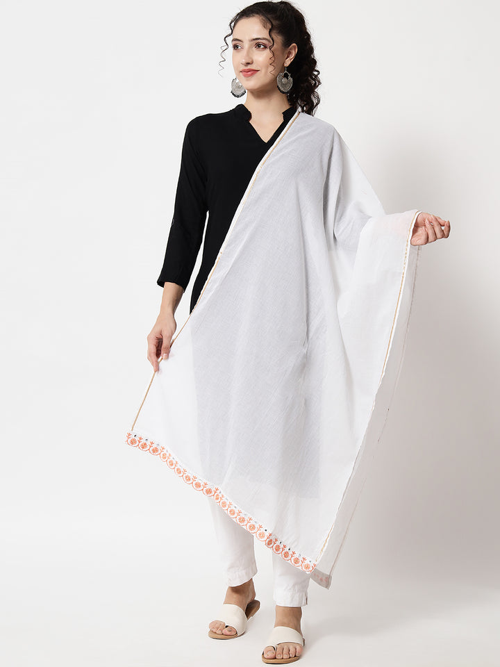 Lurex Art Silk Embellished Solid White Womens Dupatta
