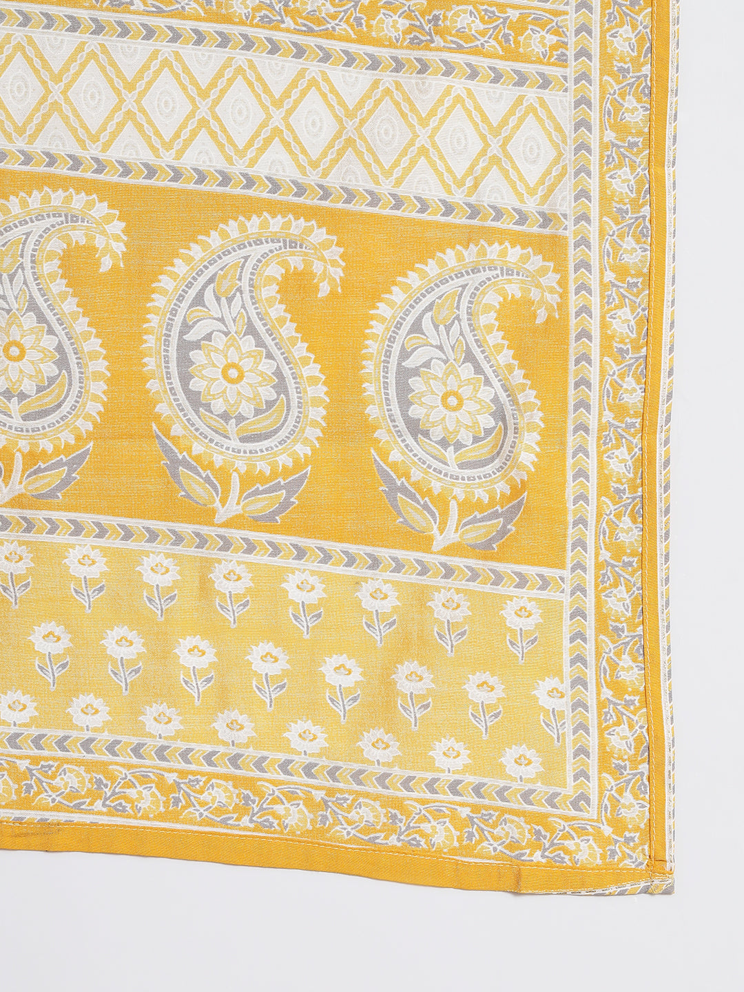 Lurex Art Silk Floral Foil Print White Mustard Women Dupatta