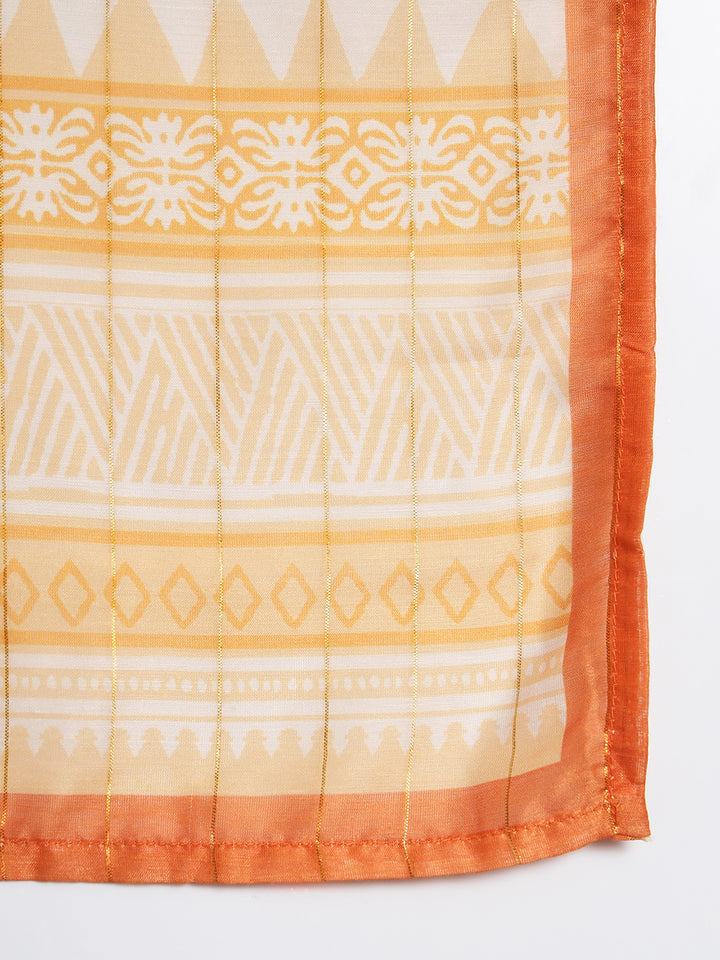 Lurex Art Silk Checkered Foil Print Orange Women Dupatta