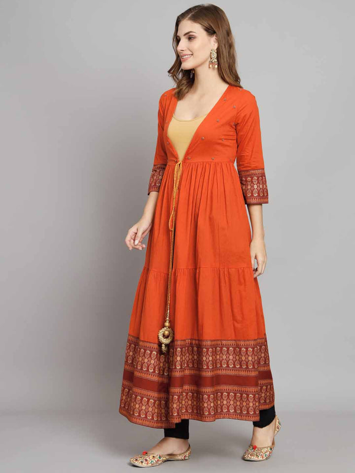 Women's Orange Cotton Anarkali Shrug