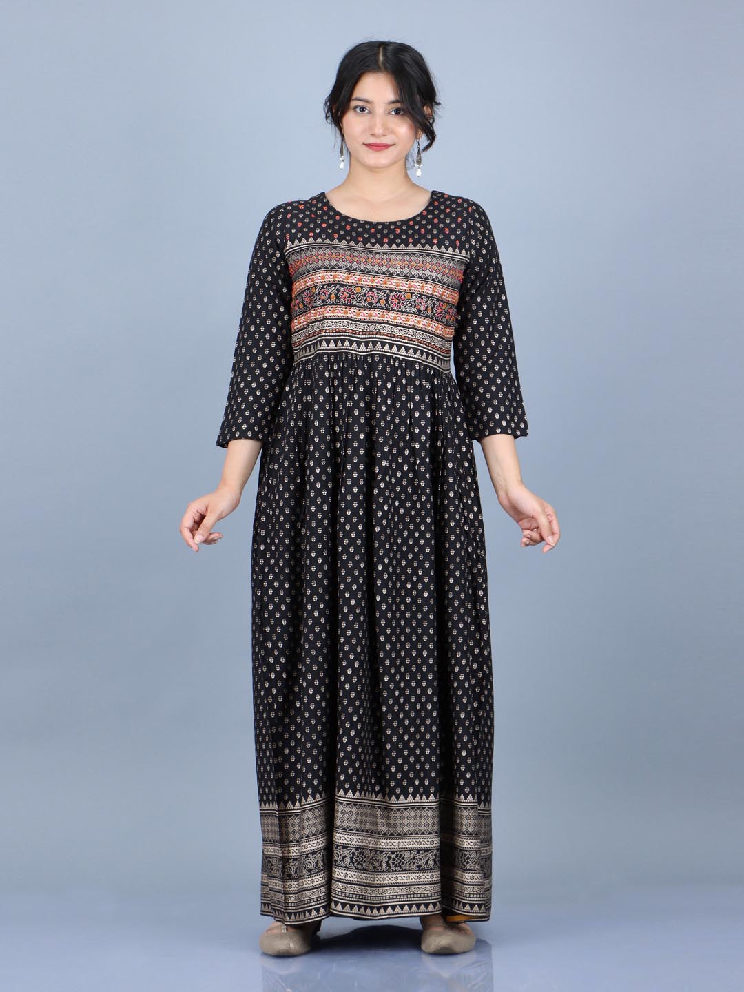 Women's Black Rayon Ethnic Dress