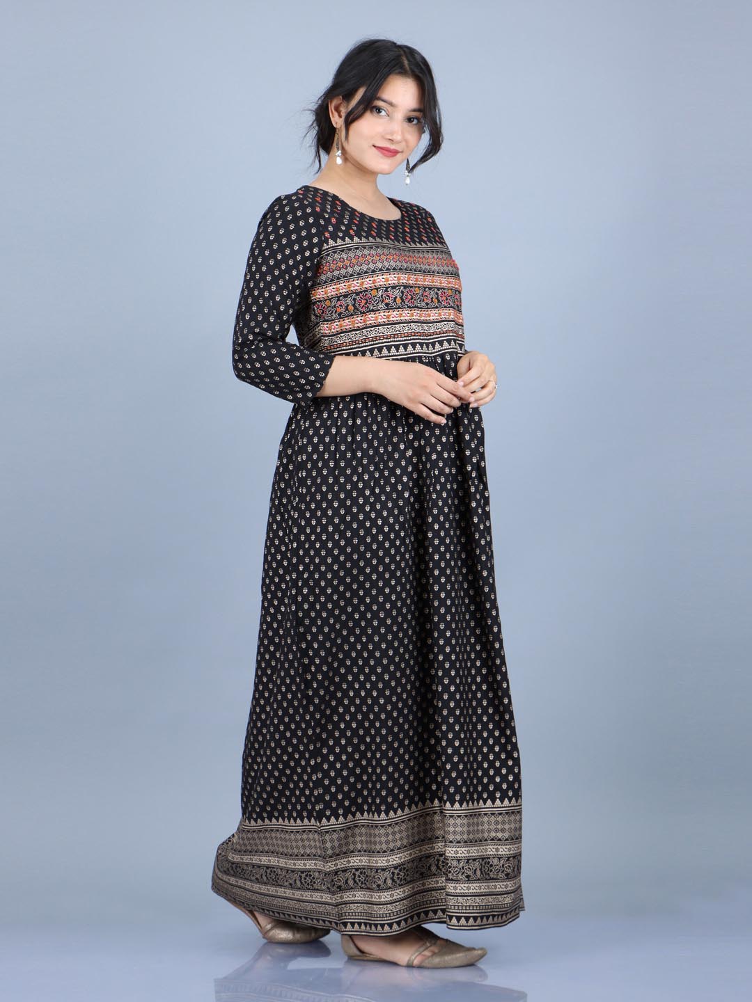 Women's Black Rayon Ethnic Dress