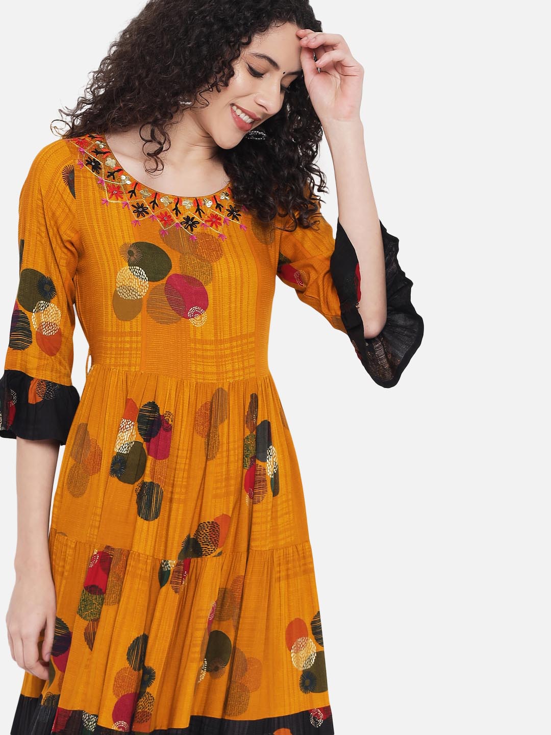 Women's Mustard Abstract Printed Dress