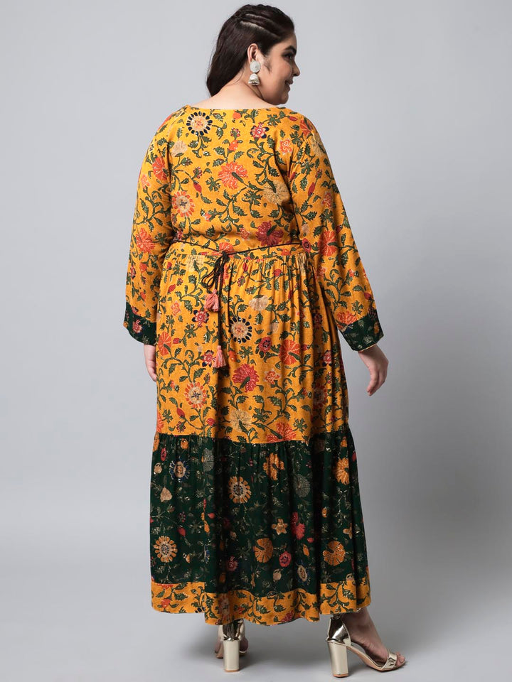 Women's Mustard Rayon Anarkali Dress