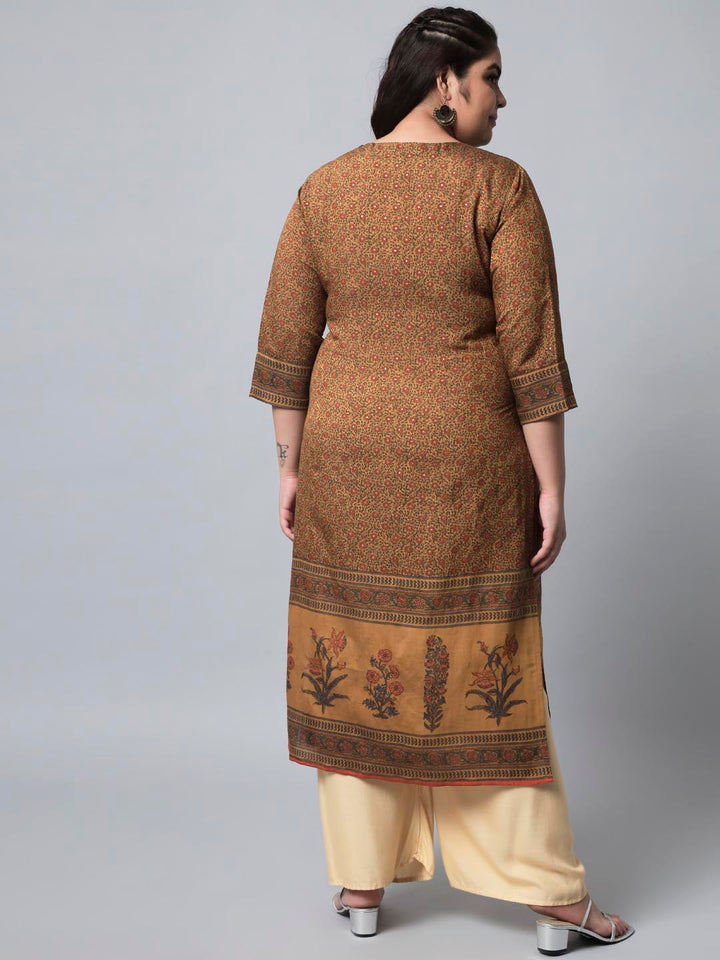 Women's Brown Silk Blend Straight Kurta