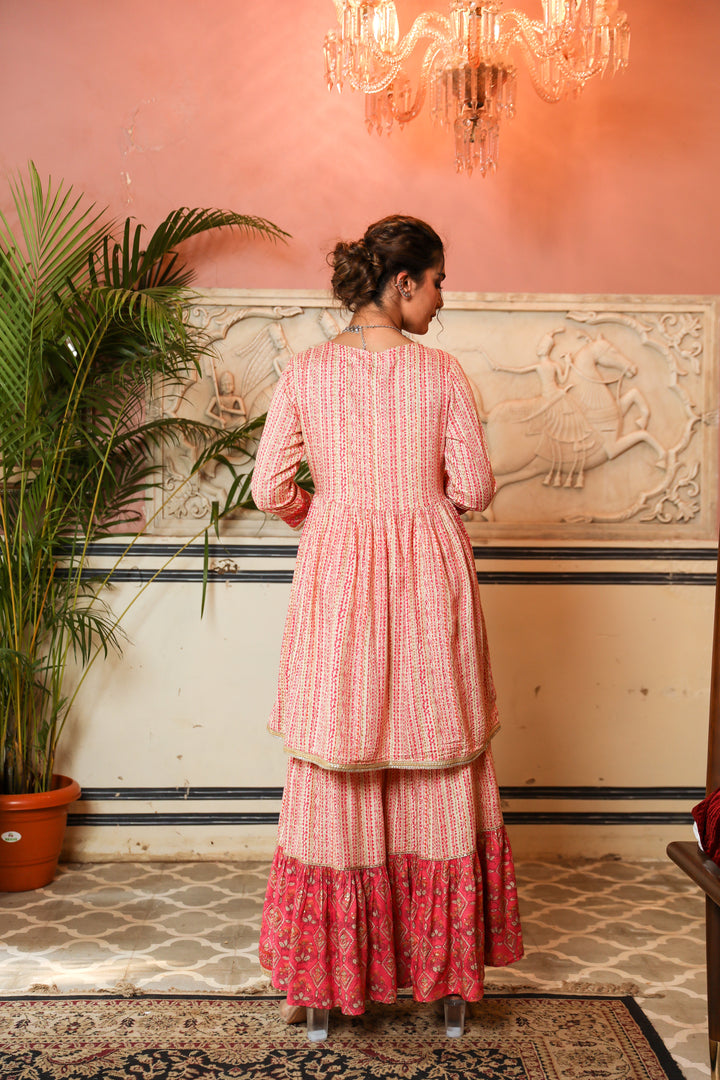 Pink Color Rayon A-line Women's Kurta Sharara and Dupatta Set