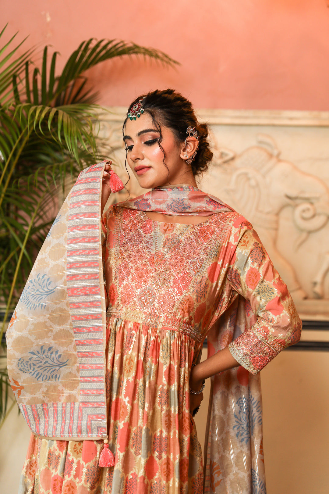 Multicolor Color Chanderi Nyara Cut A-Line Women's Kurta Trouser and Dupatta Set