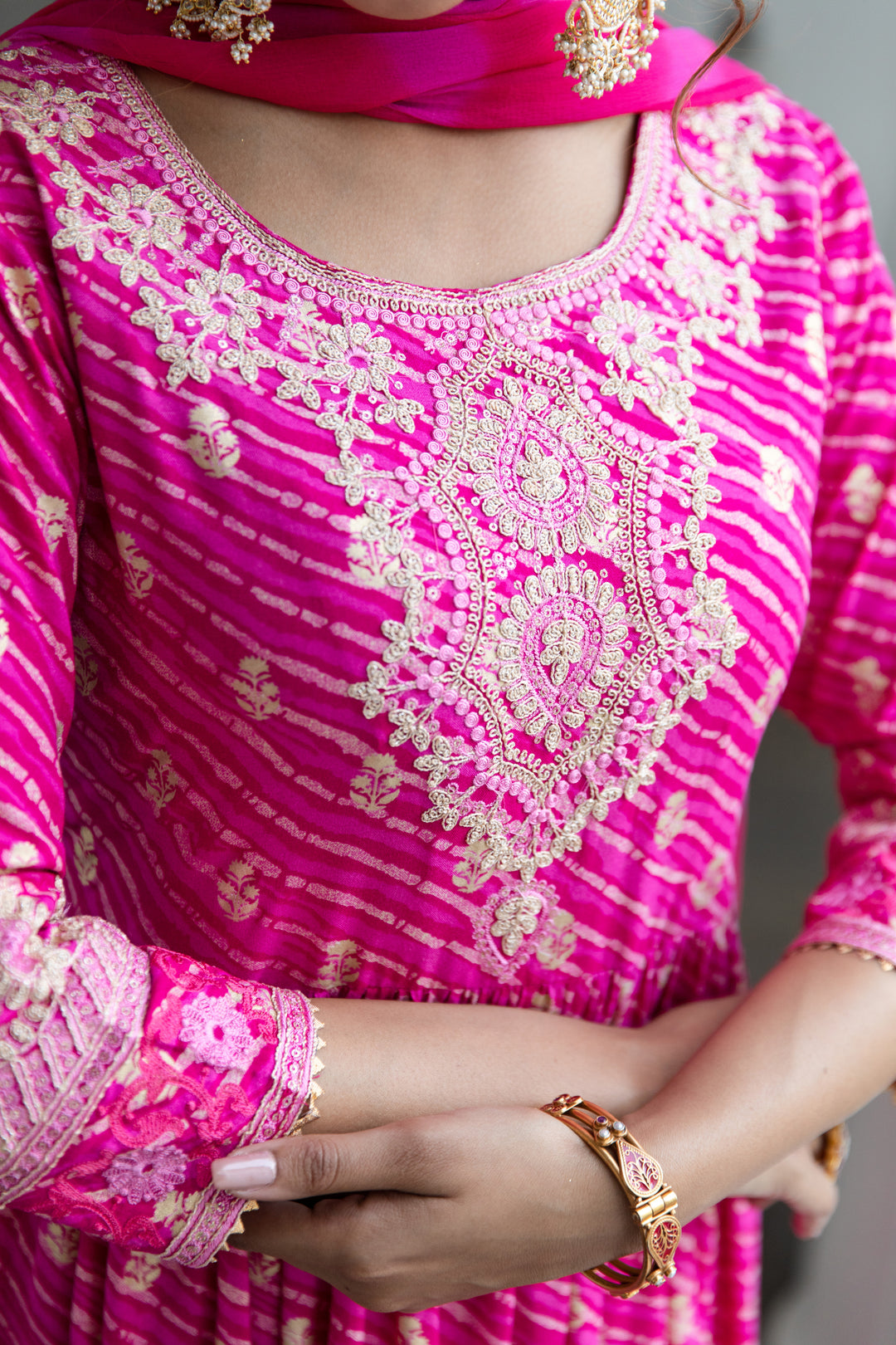 Women Pink Rayon Nyara Cut A-Line Kurta Trouser & Dupatta Set