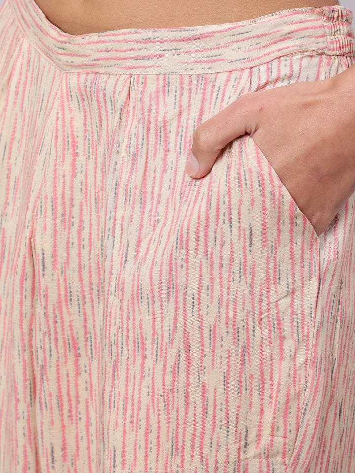 Women Pink Rayon Nyara Cut A-Line Kurta Trouser Dupatta & Fancy Potli Set