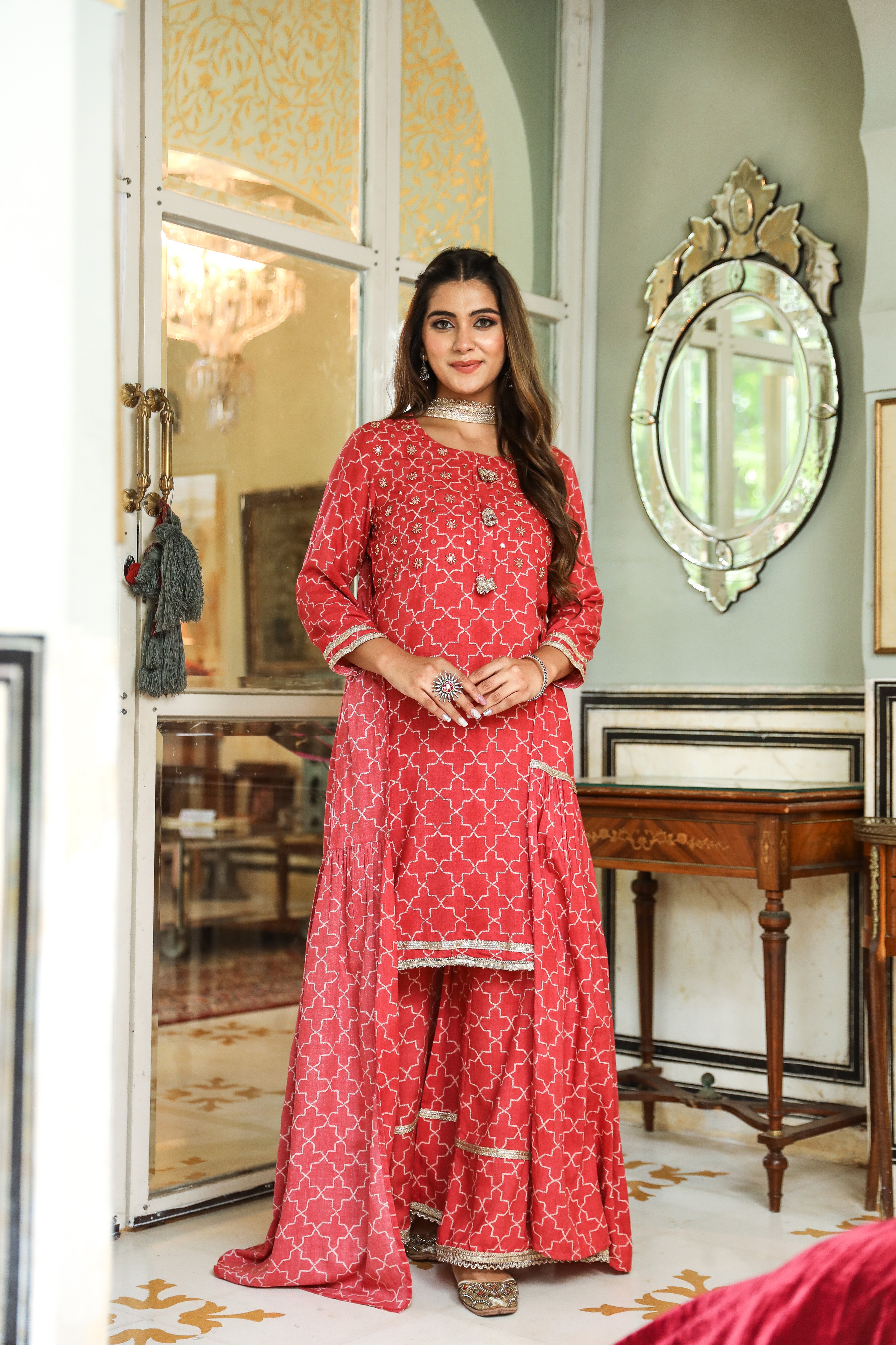 Red Sharara Dress 3 pcs set in Rampur at best price by Gaurangi Kurtis -  Justdial