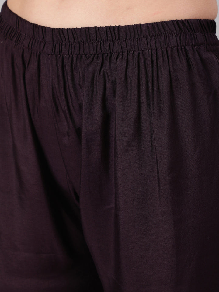 Women Purple Muslin Straight  Kurta Trouser & Dupatta Set