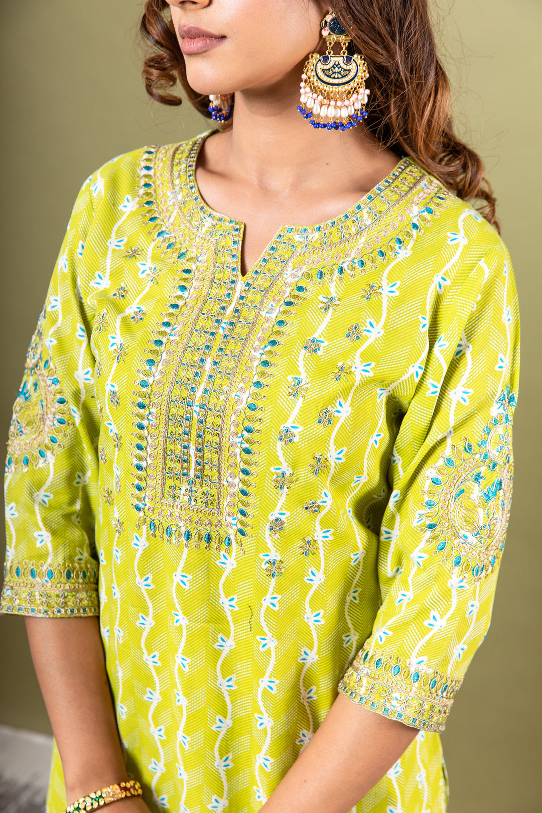 Lehza Women's Lime Green Color Rayon Straight Kurta Sharara Dupatta With Fancy Potli